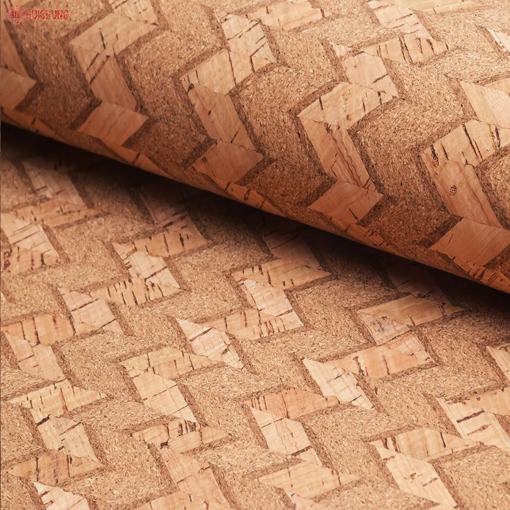 Wood woven pattern surface 0.4mm natural cork real cork leather for making bags