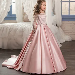 Boutique Commercio All'ingrosso Bambini Abiti di Sfera di Colore Rosa Bianco Nero Da Sposa Vestito Da Partito Delle Ragazze Dell'abito di Sfera Dei Bambini Abito di Raso Abiti Da Damigella D'onore