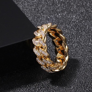Anillos de Cadena Cubana con <span class=keywords><strong>Circonitas</strong></span> para <span class=keywords><strong>Hombre</strong></span>, Chapados en Oro de 18K, Joyería de Diamantes CZ - Product Image 5