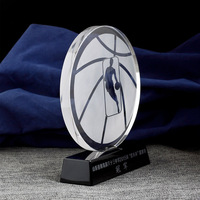 Trophées de sport NBA personnalisés en cristal transparent de haute qualité pour la récompense MVP, gravés sur mesure, vente en gros