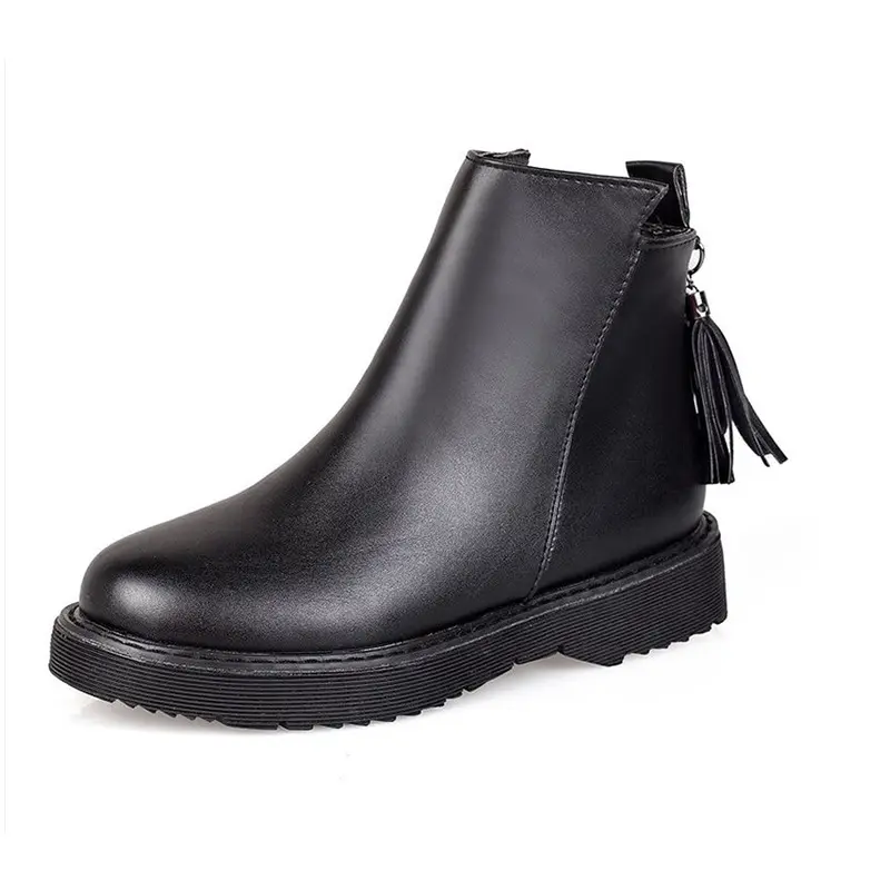 Winter Warm Black Martin Boots For Women Fashion Tassels Short Leather Boots Shoes