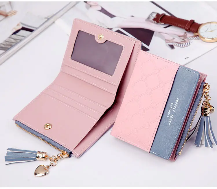 1pc Women's Wallet Cute Cat Short Wallet Leather Small Purse Girls Money  Bag Card Holder Ladies Female Hasp