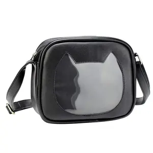귀여운 사용자 정의 핀 디스플레이 제조 업체 여성 고양이 모양 투명 투명 투명 창 ita 배낭 가방