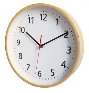 Retro style clock quartz round custom natural wooden wall clock