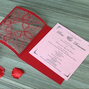 Elegante <span class=keywords><strong>cartoncino</strong></span> <span class=keywords><strong>rosso</strong></span> per inviti di nozze in pizzo con taglio Laser e <span class=keywords><strong>cartoncino</strong></span> con motivo vuoto - Product Image 4