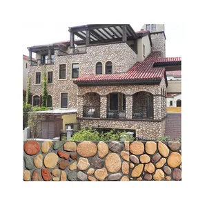 Açık duvar dekoratif karışık doğal çakıl taşı yapay sahte nehir kaya panelleri