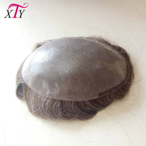 In Magazzino 100% Toupee Degli Uomini dei capelli Umani Reali, Base di Pelle Marrone scuro Ricci Parrucchino Per Gli Uomini - Product Image 2