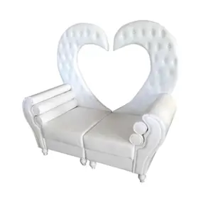 Royal white leather heart shape king and queen wedding loveseat throne chair