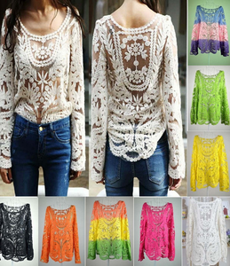 Fashion Hot Women Semi <strong>Sheer</strong> Embroidery Lace Crochet Tee Floral Shirt Top <strong>Blouse</strong> - Product Image 2