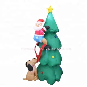 Ông Già Noel Bơm Hơi 180Cm/6ft Leo Lên Cây Với Chú Chó Đuổi Theo Để Trang Trí Giáng Sinh