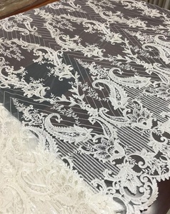 Mới Nhất Đính Cườm Ren Vải Allover Wedding Dress Ren Chất Lượng Cao Máy Hạng Nặng Đính Cườm Thêu Bridal Dây Ren Vải - Product Image 5