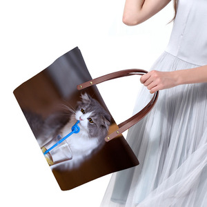 Tas Tangan Wanita Motif 3D Kucing Lucu Kustom Baru Tas Tangan Modis untuk Wanita - Product Image 6