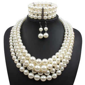 2018 set di Choker di perle indiane esagerate set di 5 orecchini di perle di perle di colore e set di gioielli per donna - Product Image 2
