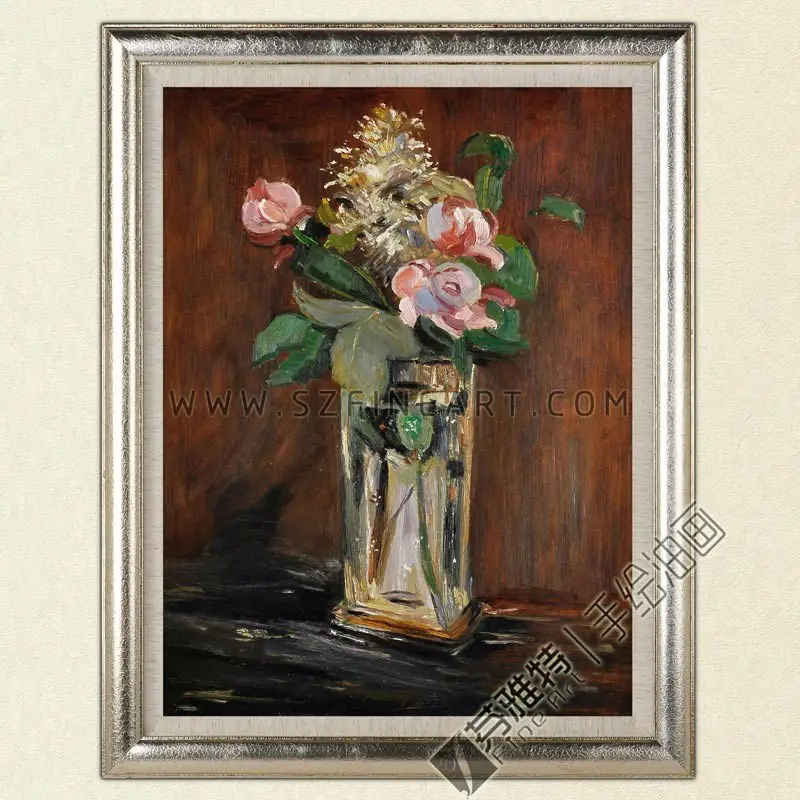 Flowers in a Crystal Vase, 100% Handmade Impression Flower Painting Canvas Reproduction of Edouard Manet