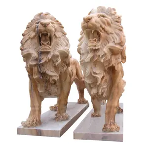 Wanxia Rood Marmer Lion King Standbeeld Steen Grote Outdoor Leeuw Standbeelden