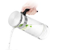 Carafe à eau en verre borosilicate de 1500 ml avec couvercle en acier inoxydable, utilisation domestique, bouteilles d'eau en verre