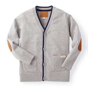 OEM Customized Primary School Unisex Uniform Kids Cotton Knitting Open Front Long Sleeve Cardigan Sweater For Boys And Girls