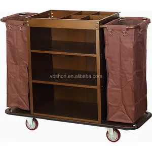 High Grade Hotel Room Wooden Cleaning Service Linen Cart Room Attendant Trolley Cleaning Cart