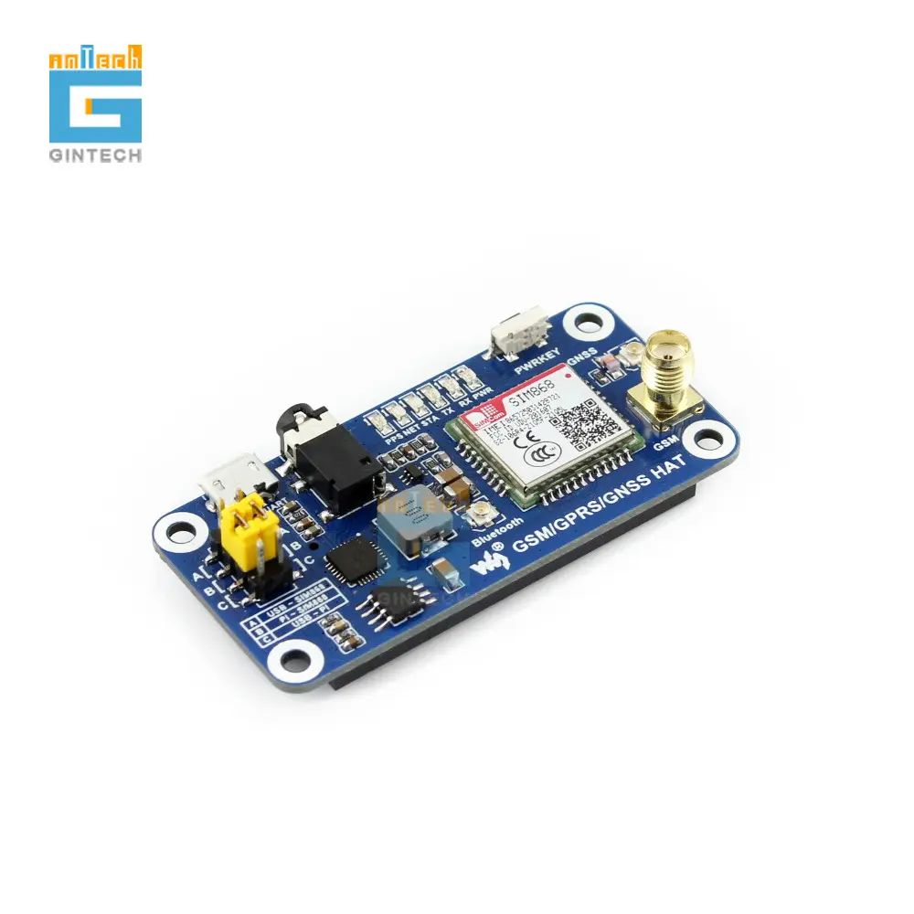GSM / GPRS/ GNSS/ BLE HAT for Raspberry Pi BLE 3.0 Supports SMS phone call GPRS DTMF HTTP FTP MMS email GPS COMPASS