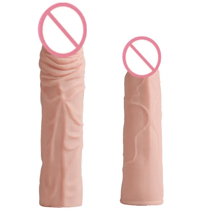 Extensor de silicone reutilizável, preservativo masculino realista com manga peniana, dildo extensor