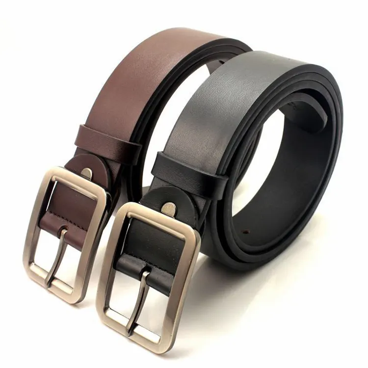 Hot sale handmade men's genuine leather be adjustable dress belts brown embossed cow hide leather pin buckle belt for men