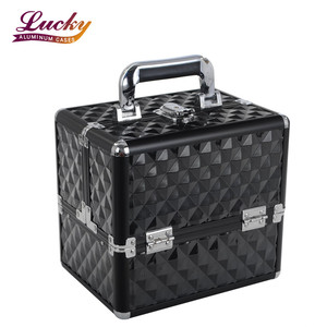 Maletín para maquillaje, estuche de belleza para esteticista, equipaje de mano negro, estuche de maquillaje de belleza de estilo diamante - Product Image 1