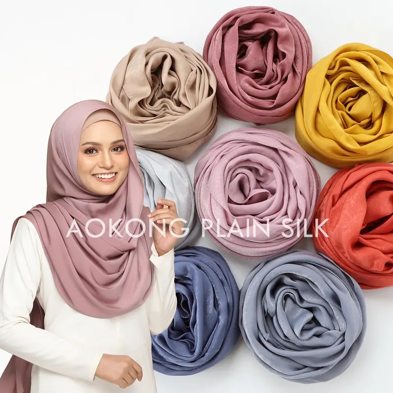 New style 23 colors high quality soft shinny glitter hijab scarf wraps shawl muslim solid plain silk satin scarf hijab