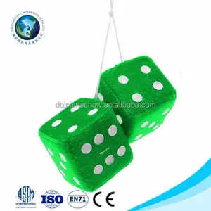 Car Window hanging suction cup cute custom sponge foam dice game toy with white dots wholesale soft stuffed plush green dice set