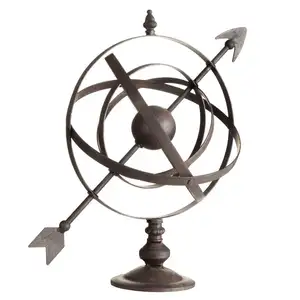 Brown Cast Iron Metal Armillary Sphere Arrow Globe Sundial Decoration