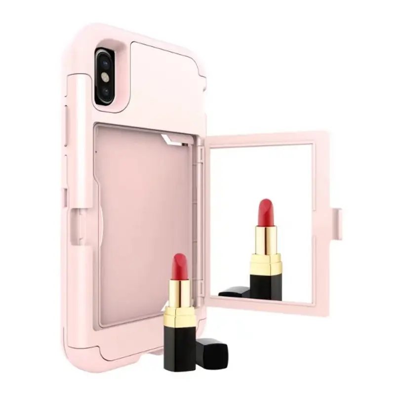 Estojo para celular iphone x, capa espelhada para celular, acessório de luxo, maquiagem, com espaços para cartões, 2018