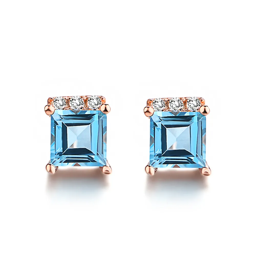 Bông Tai Đơn Giản 4Mm 100% Đá Quý Tự Nhiên 925 Bạc Sterling 4Mm Topaz Bông Tai Stud Đơn Giản S925 Dành Cho Nữ EI046