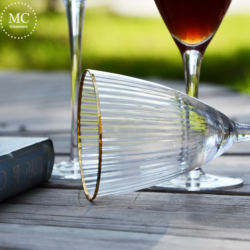 Gold Rim Stem Handmade lead-free Crystal Wine Glass Unique Stemware Glasses Large Goblet