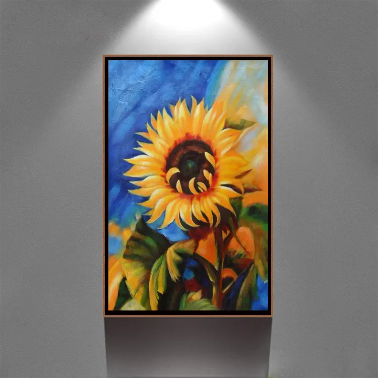 Dekorasi Rumah Lukisan Tangan Modern Kanvas Dibingkai Lukisan Minyak Bunga Matahari CT-60