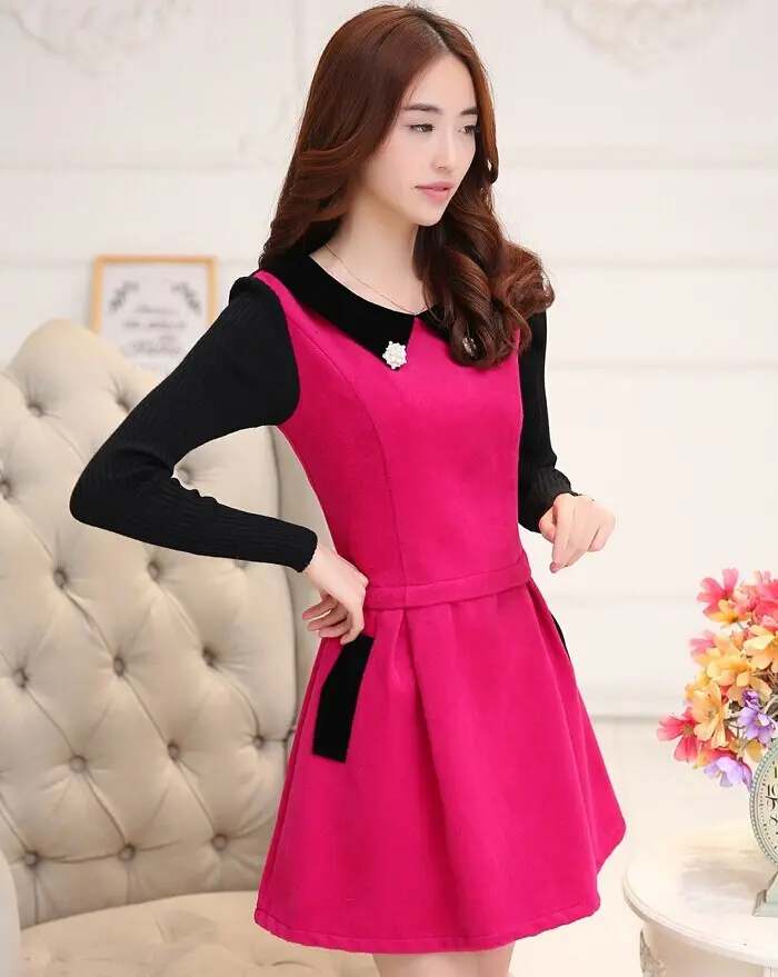 Women long sleeve korean style panel dresses, elegant ladies dress names with pictures