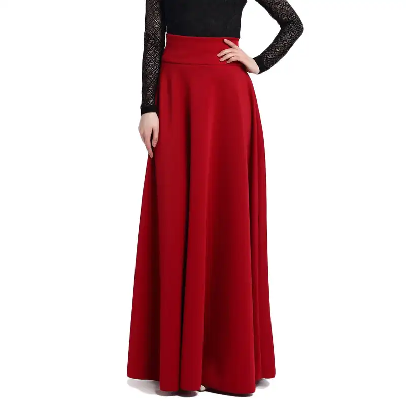 5XL Plus ขนาดเอวสูงกระโปรงกระโปรง Elegant สีแดงสีดำสีทึบกระโปรงยาวผู้หญิง