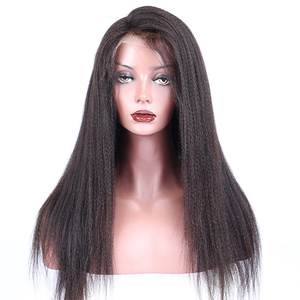 Fábrica precio barato cabello humano luz Yaki recta la peluca delantera de encaje peruano encaje rizado Peluca de pelo recto - Product Image 1