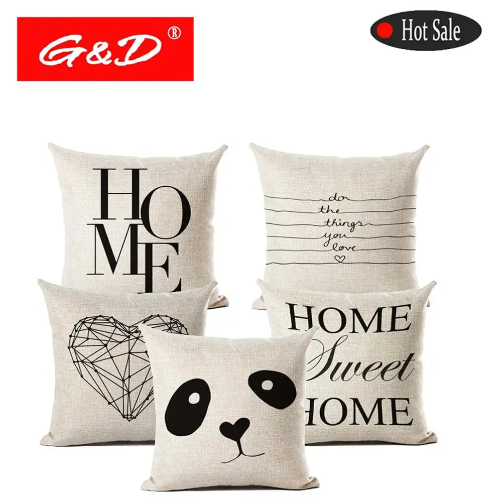 G&D Double Sided Printing Letter Love Home Cotton Linen Sofa Bed Nordic Decorative Cushion Covers