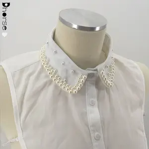 新设计花式白衬衫珍珠串珠可拆卸衣领装饰