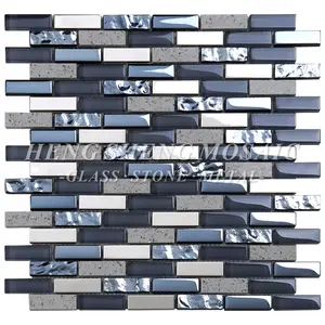 Foshan Factory Price Moderner Stil Random Strip Blue Mosaic Backs plash Fliesen für die Dusche