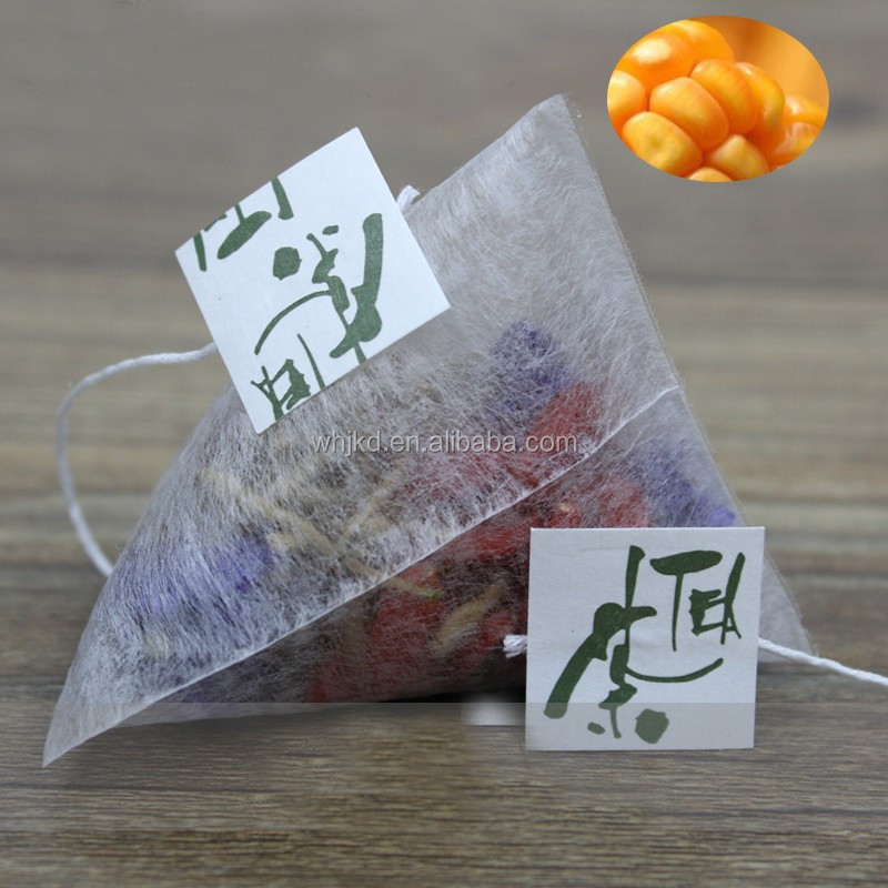 Производство OEM, чайный пакетик в виде пирамиды из кукурузного волокна, термоуплотненный фильтр, чайный пакет