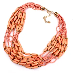 High quality handmade beads necklace, tube beads with seed beads multi strand fashion summer and autumn design 2016