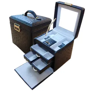 Lüks devekuşu deri takı çantası özel mücevherat kutuları takı saklama kutusu
