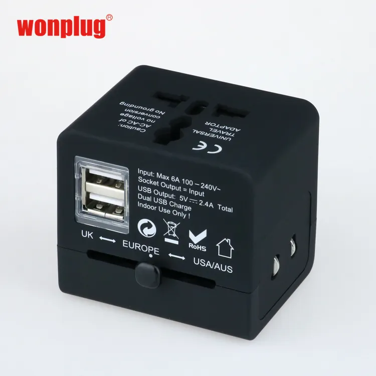 Gife Draagbare Elektrische Accessoires Universele Wereld Gemakkelijk Reizen Adapter Adapter Met 2 Usb Lader Travel Elektrische Plug LE-05