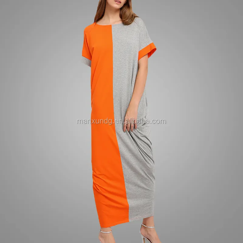 Neueste Design Frau kurzarm T Hemd Kleid Neue Design Phantasie Orange Grau Kleider Lose Maxi T Kleid