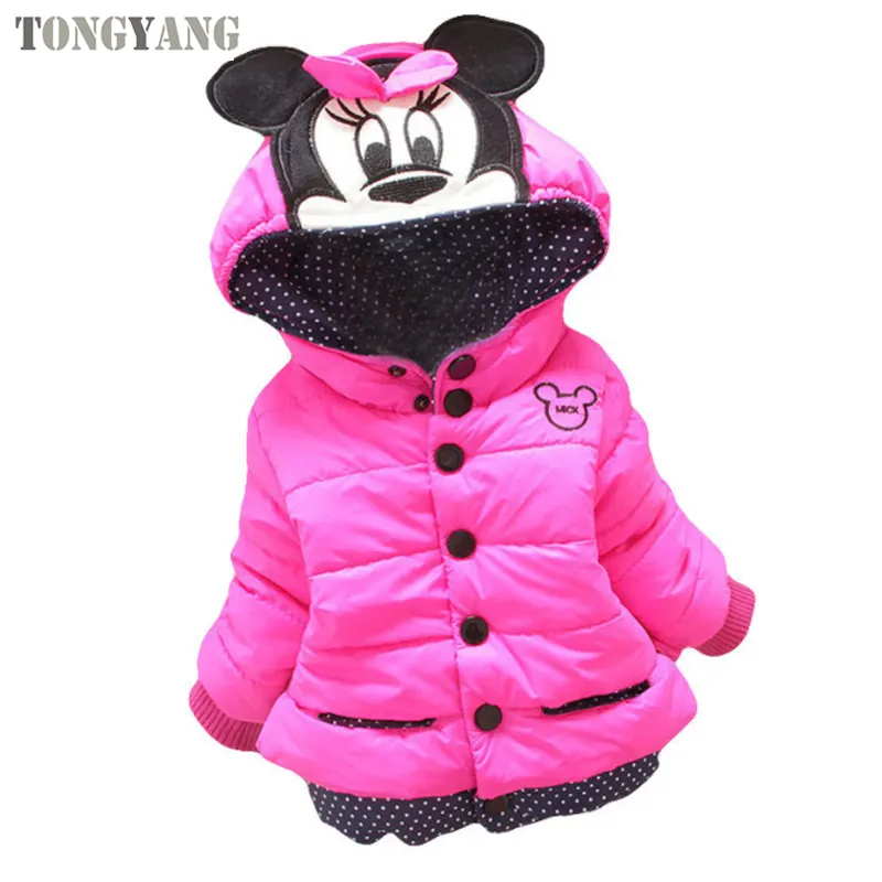 Куртка для маленьких девочек TONGYANG большого размера, осенне-зимняя куртка для девочек, зимнее пальто с Минни, детская одежда, теплая верхняя одежда, пальто