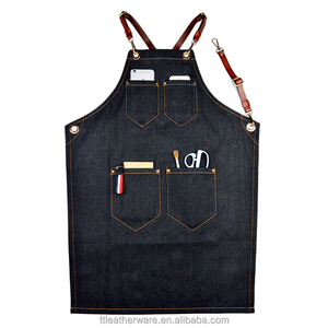 Cross Back correas de cuero de vaca negro pesado Denim delantal - Product Image 4