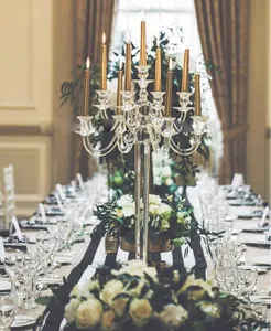 Centro de mesa de cristal grande para boda, candelabros de 9 brazos