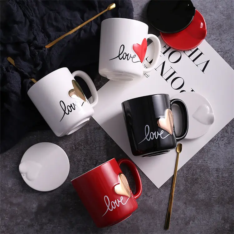 Mejor venta de alta calidad de diseño creativo parejas tazas de cerámica de amor corazón té taza de leche