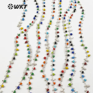 WT-RBC059 pour les femmes bijoux élégants multi couleurs perle aléatoire en or ou argent fil galvanisé enveloppé minuscule perle chapelet chaîne - Product Image 5