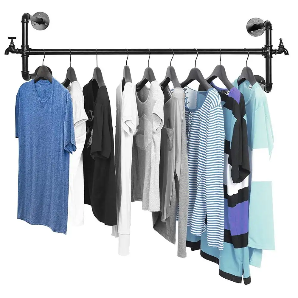 Industriële Pijp Kleding Rack Wall Mounted Doeken Rack Metalen Commerciële Kledingrekken